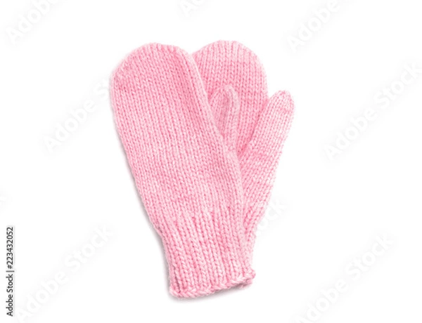 Fototapeta Pink mittens isolated on white background