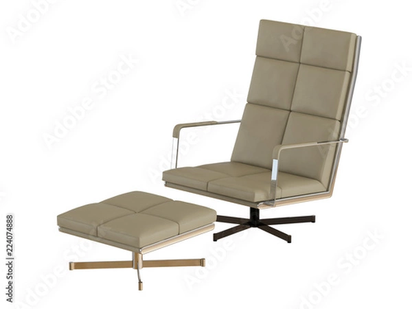 Fototapeta Beige office chair and pouf 3d rendering