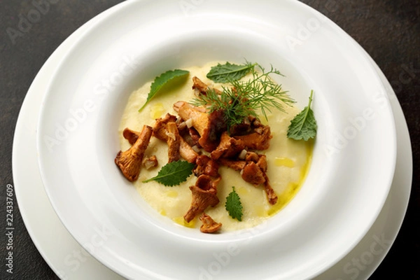 Fototapeta Polenta with roasted mushrooms