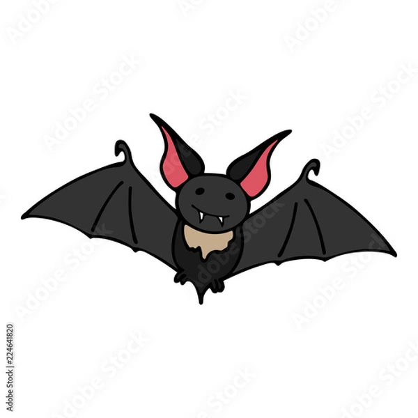 Fototapeta Happy halloween color vector icon with cute vampire bat. Trick or treat. Cute naive doodle, spooky element. Graveyard, monster, fall celebration. Witchcraft and magic. Vector illustration. Background.