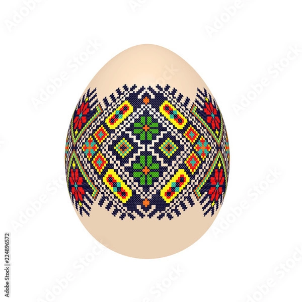 Fototapeta the easter egg with ukrainian cross-stitch ethnic pattern. pysanka ornament. isolated vector.