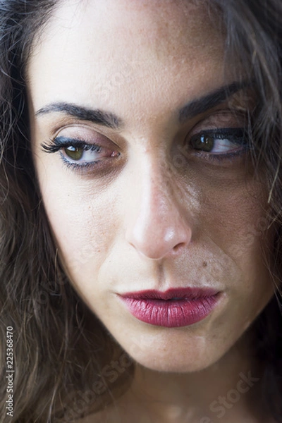 Fototapeta Face of beautiful woman on white background