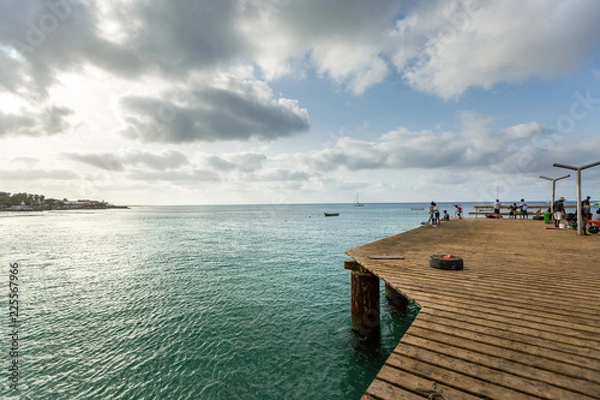 Fototapeta Wooden pier over blue ocean