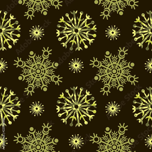 Fototapeta Christmas seamless pattern. Winter seamless snowflakes pattern. Seamless pattern for fabric, wrapping paper or wallpaper. Winter. Snow. Gold. Christmas pattern. New year 2019.