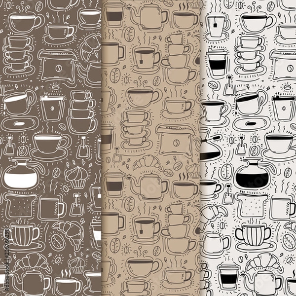 Fototapeta Pattern With Hand Drawn Doodle Coffee Background