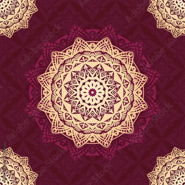 Obraz Vector mandala pattern design background with red and gold color for wallpaper, background, texture, fabric, textile, etc