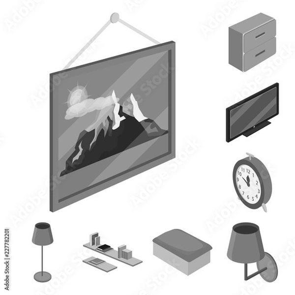 Fototapeta Isolated object of bedroom and room symbol. Set of bedroom and furniture stock vector illustration.