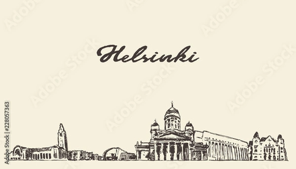 Fototapeta Helsinki skyline, Finland vector city drawn sketch