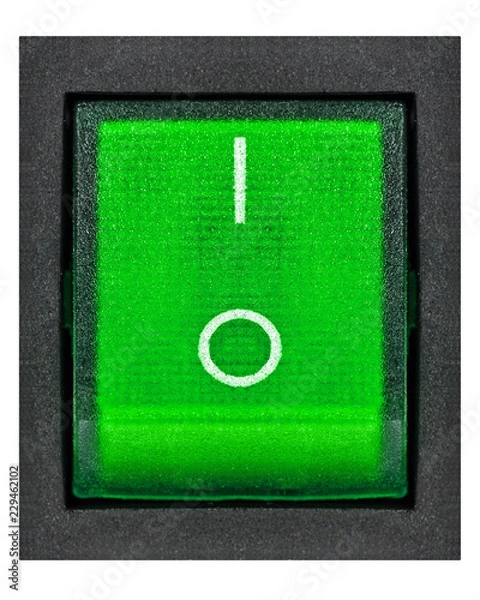 Fototapeta Green power switch, isolated on white background, with clipping path