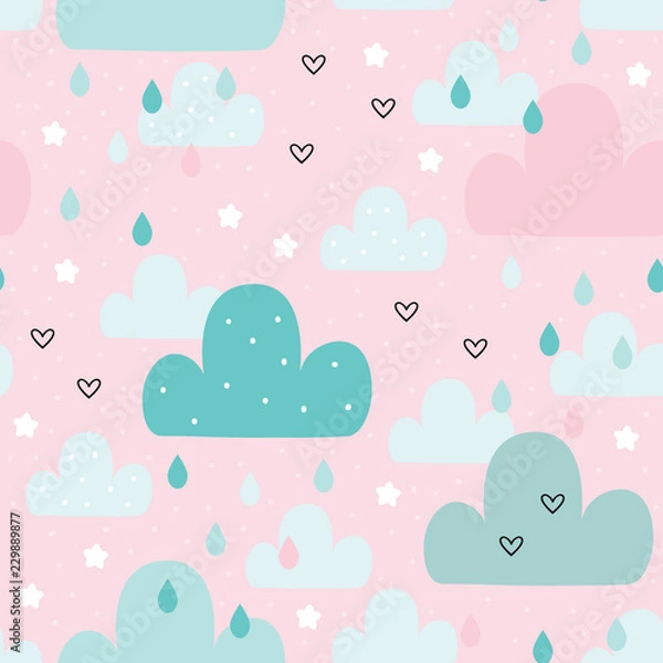 Fototapeta Cute hand drawn clouds Seamless pattern. vector illustration