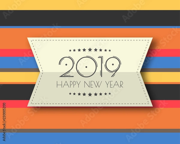 Fototapeta Happy new 2019 year. Greetings card. Colorful design. Vector illustration.