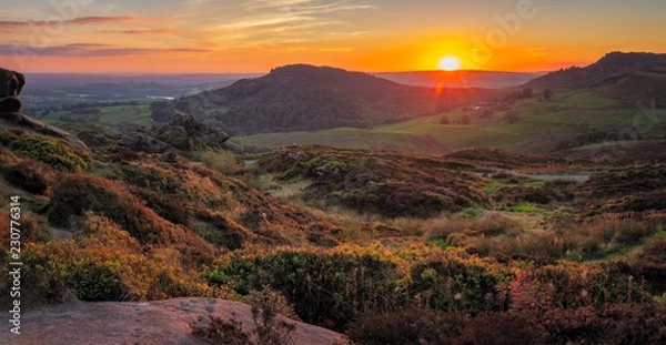 Fototapeta Panorama Landscape of Ramshaw Rocks at sunset in Peak District National Park, Uk.