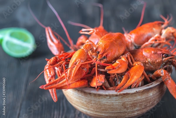 Fototapeta Bowl of boiled crayfish