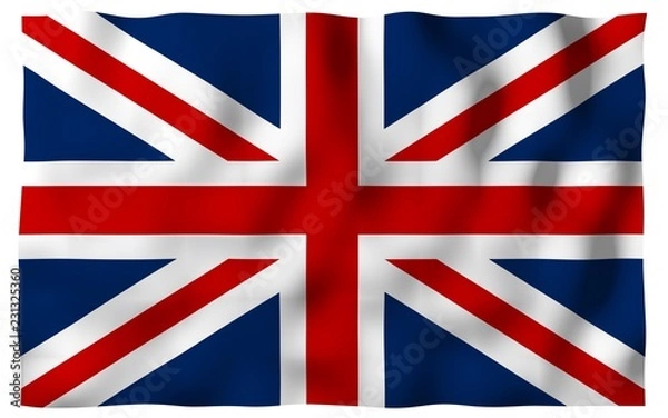 Fototapeta Waving flag of the Great Britain. British flag. United Kingdom of Great Britain and Northern Ireland. State symbol of the UK. 3D illustration