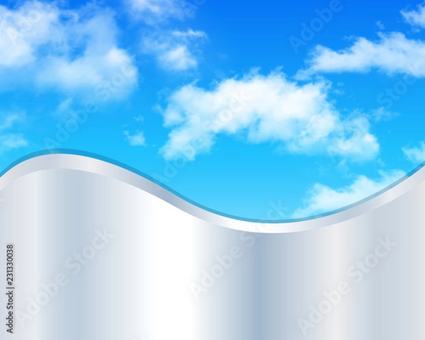 Fototapeta Background blue sky with white clouds and silver wave