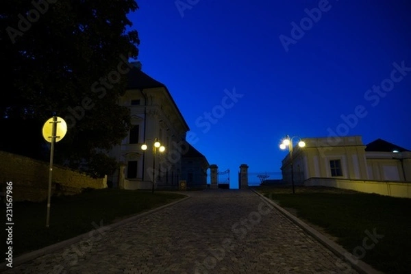 Fototapeta Night street in the park. Slavkov, Czech Republic