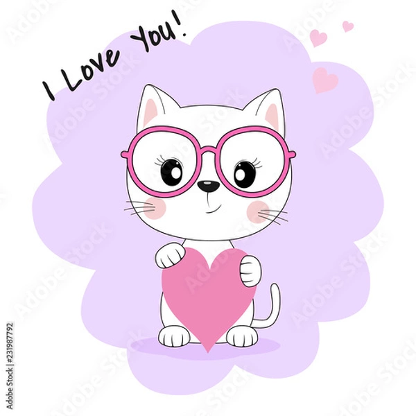 Fototapeta Fantasy cute cat in glasses isolated on pink background.