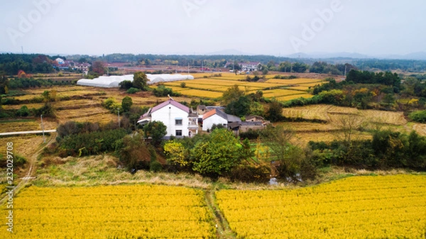 Fototapeta Aerial photo of the beautiful countryside in southern anhui in autumn