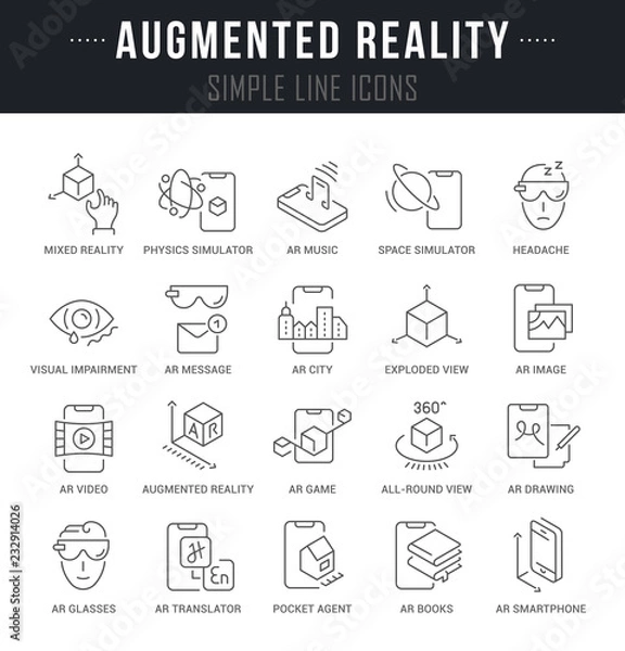 Fototapeta Set Vector Line Icons of Augmented Reality.