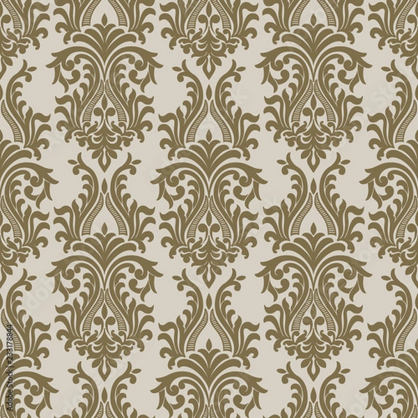 Fototapeta Vector damask seamless pattern background. Classical luxury old fashioned damask ornament, royal victorian seamless texture for wallpapers, textile, wrapping. Exquisite floral baroque template.