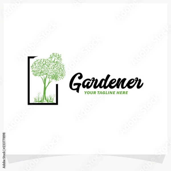 Fototapeta Green Tree Garden Hand Drawn Logo Design Template