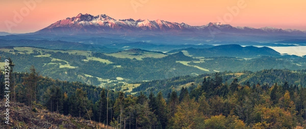 Fototapeta Tatra mountains panorama, autumn sunrise, Poland