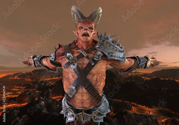 Fototapeta 3D illustration demon monster on fantasy background