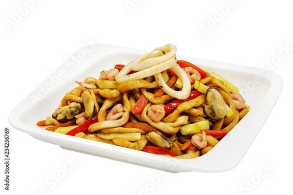 Fototapeta Wok, Chinese food on white background