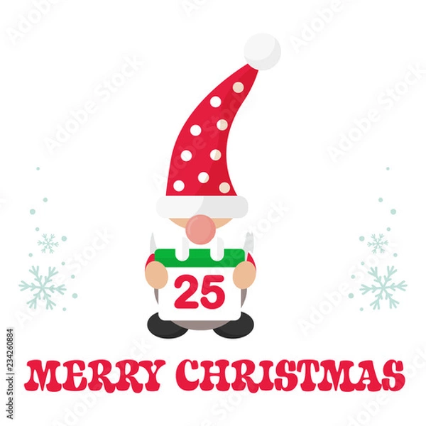 Obraz cartoon christmas gnome with christmas calendar and christmas text