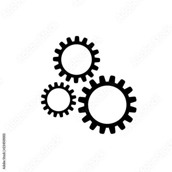 Fototapeta Vector Icon: Three Gears, Machine Technical Illustration, Black and White.