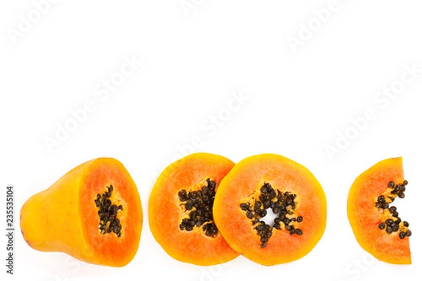 Fototapeta ripe slice papaya isolated on a white background with copy space for your text. Top view. Flat lay