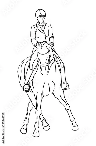 Fototapeta Equestrian sport. A sketch of a dressage rider on a horse executing the shoulder in.