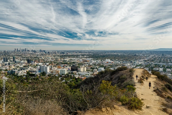 Fototapeta Los Angeles and Hollywood Hills, view from Runyon Canyon Park, Los Angeles, California, 11/27/2018