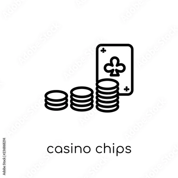 Fototapeta Casino chips icon. Trendy modern flat linear vector Casino chips icon on white background from thin line Cryptocurrency economy and finance collection