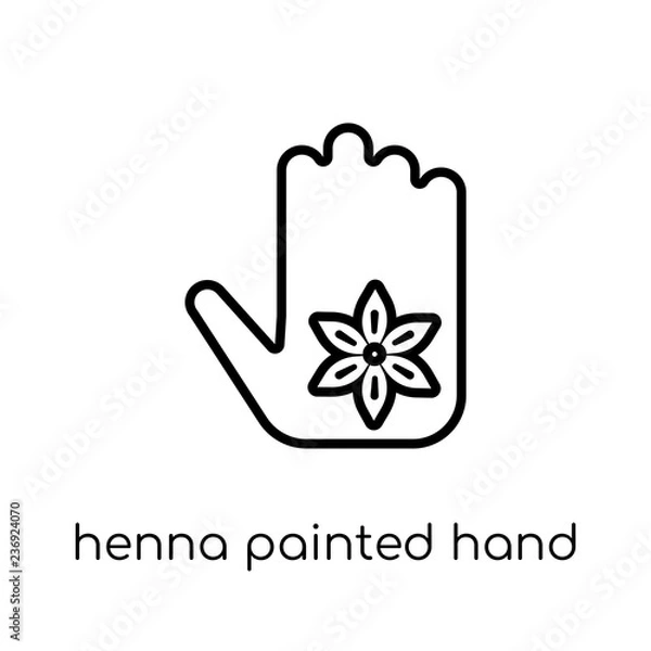 Fototapeta Henna painted hand icon. Trendy modern flat linear vector Henna painted hand icon on white background from thin line india collection