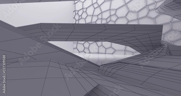 Fototapeta Abstract drawing white parametric interior.  3D illustration and rendering.