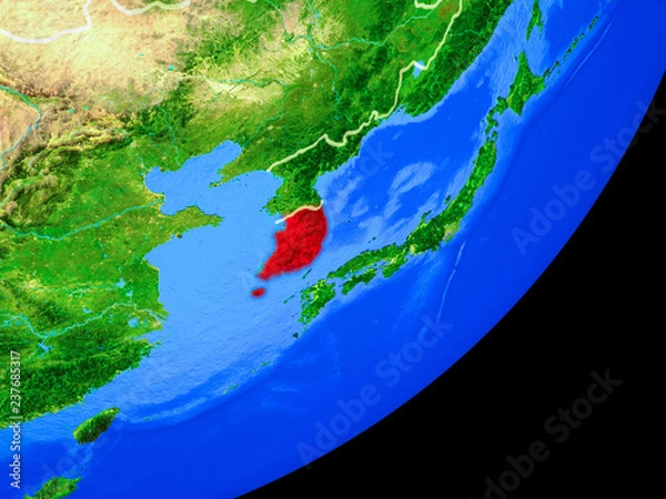 Fototapeta South Korea on planet Earth with country borders and highly detailed planet surface.