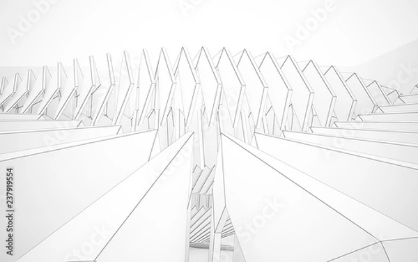 Fototapeta Abstract white interior highlights future. Polygon drawing . Architectural background. 3D illustration and rendering