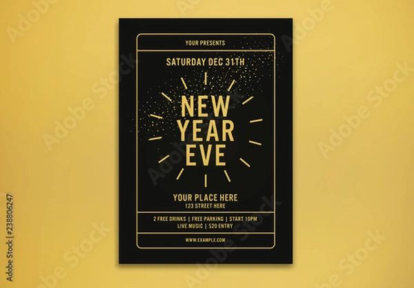 Fototapeta New Year's Party Flyer Layout with Abstract Fireworks Illustrations