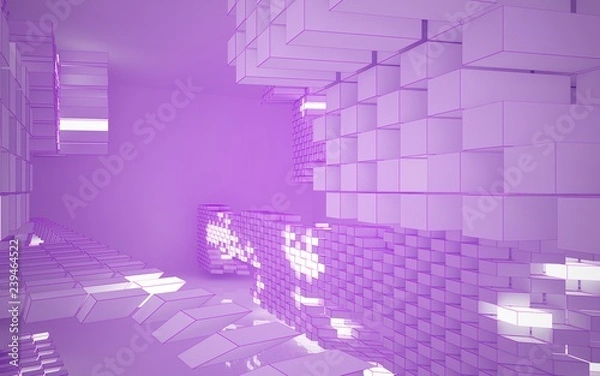 Fototapeta Abstract white interior highlights future. Polygon pink drawing. Architectural background. 3D illustration and rendering