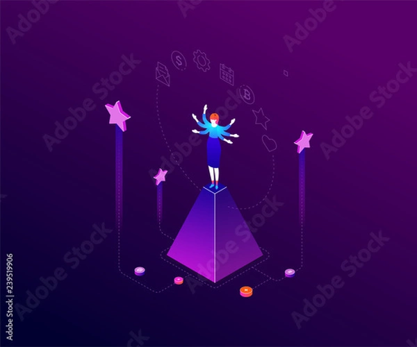 Fototapeta Multitasking concept - modern colorful isometric vector illustration