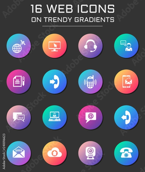 Fototapeta communication icon set. communication web icons on round trendy gradients