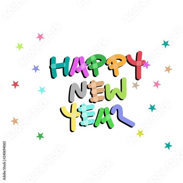 Fototapeta Happy New Year. Holiday Vector Illustration With Hand Lettering Composition - EPS 10