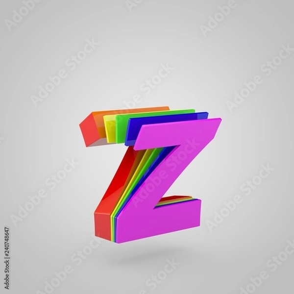 Fototapeta 3D Letter Z lowercase. 3D render cutaway rainbow font. Pride colors concept alphabet isolated on white background