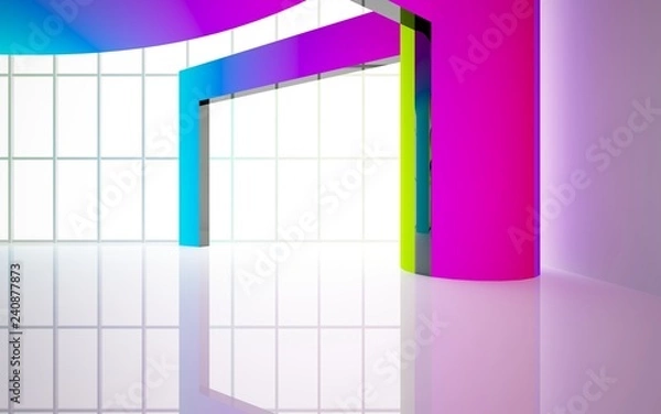 Fototapeta Abstract white and colored gradient  interior multilevel public space with window. 3D illustration and rendering.