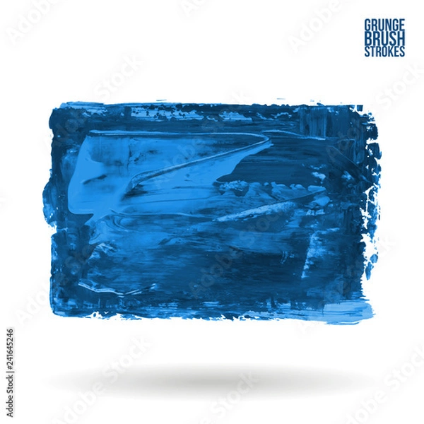 Fototapeta Blue brush stroke and texture. Grunge vector abstract hand - painted element. Underline and border design.