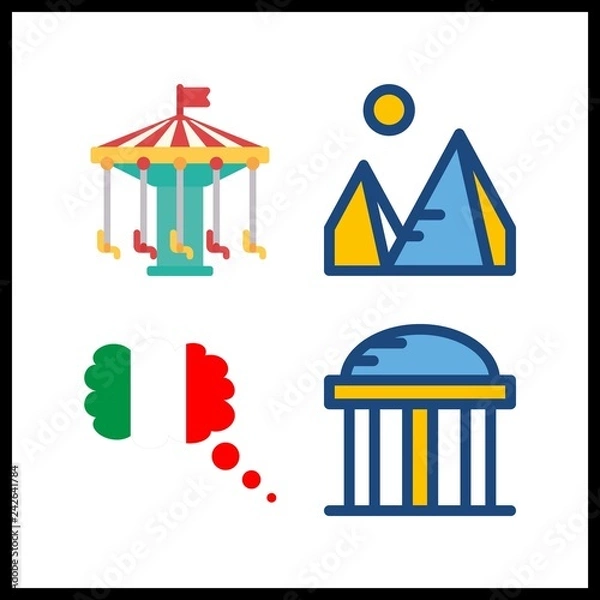 Fototapeta 4 attraction icon. Vector illustration attraction set. carousel and italy icons for attraction works