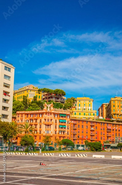 Fototapeta Beautiful cozy streets of Genoa in  summer day, Liguria, Italy