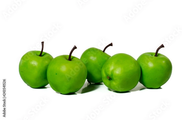 Fototapeta Artificial green apple on white background, clipping part closeup