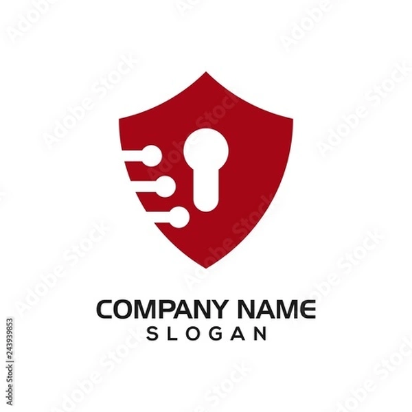 Fototapeta Modern shield with keyhole and technology accent for security logo template or design resources